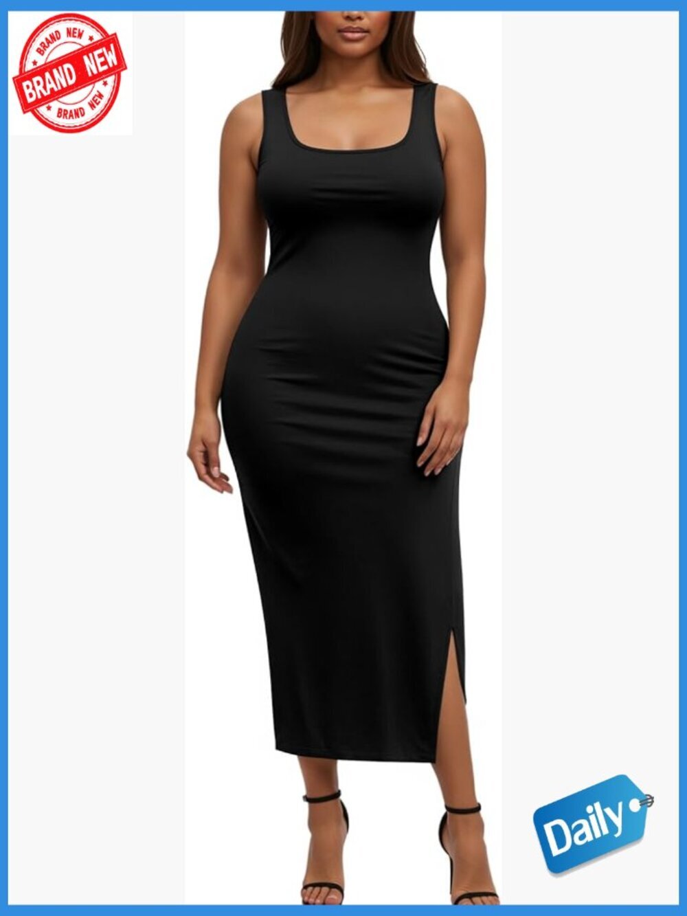 Plus Size Square Neck Tank Bodycon Maxi Dress Ribbed Stretchy Summer